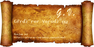 Gfrörer Versény névjegykártya